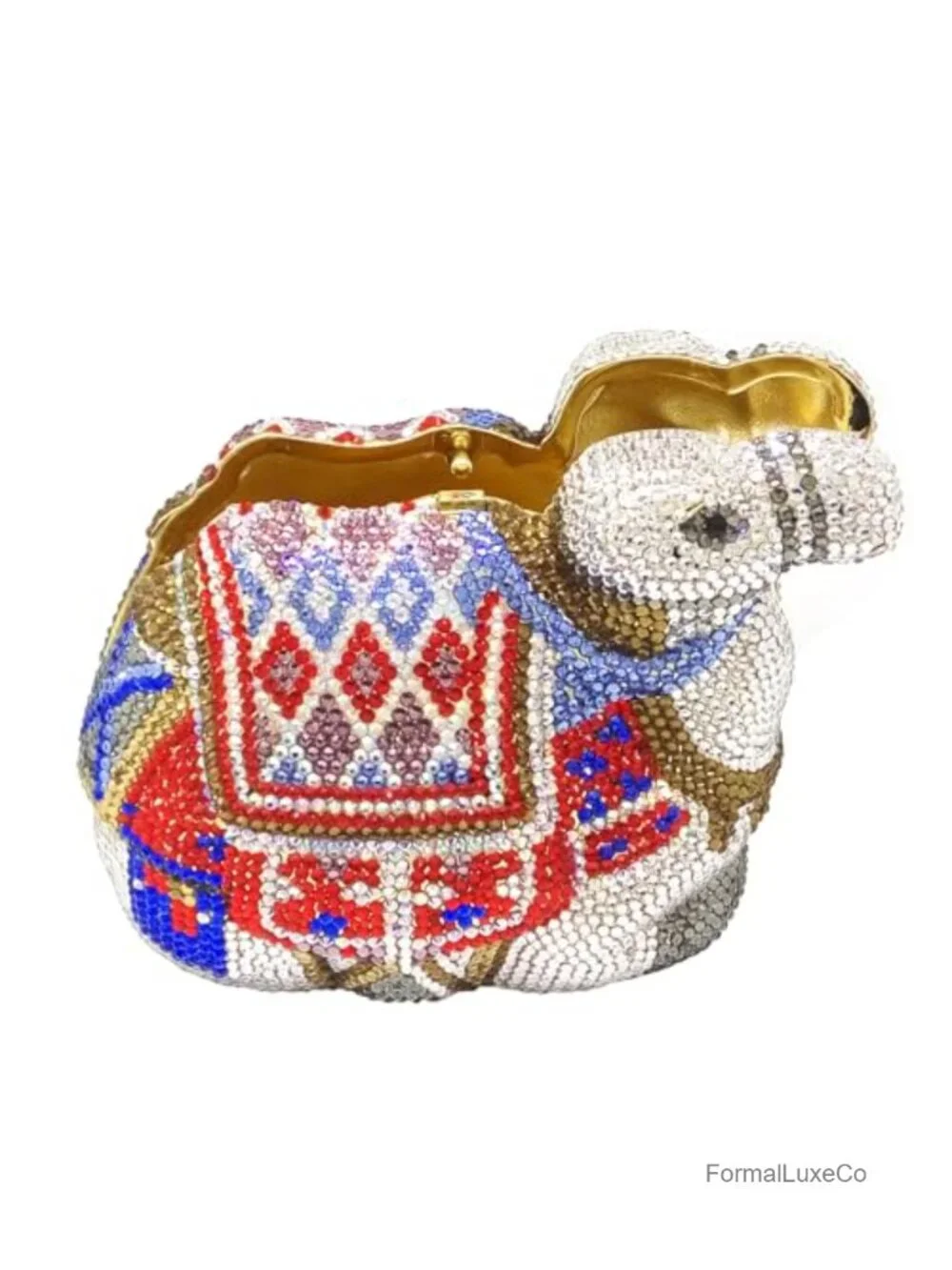 Sparkly Camel Rhinestone Clutch Purse, Faux Leather Evening Bag